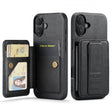 For iPhone 16 Fierre Shann Oil Wax Cow Leather Card Holder Back Phone Case(Black) - free shipping - PMC TechLife - Order now!