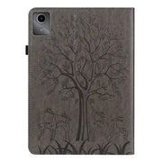 For Lenovo Tab M11 / Xiaoxin Pad 11 2024 Tree & Deer Embossed Leather Tablet Case(Grey)