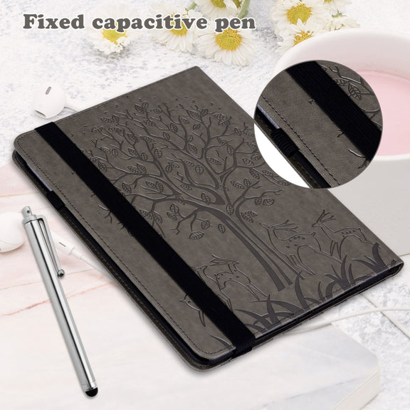 For Lenovo Tab M11 / Xiaoxin Pad 11 2024 Tree & Deer Embossed Leather Tablet Case(Grey)