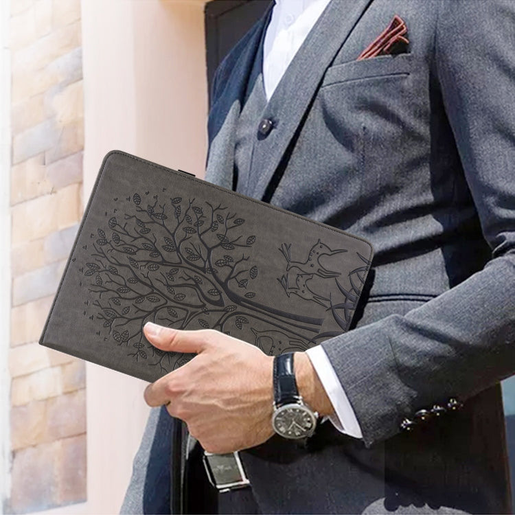 For Lenovo Tab M11 / Xiaoxin Pad 11 2024 Tree & Deer Embossed Leather Tablet Case(Grey)