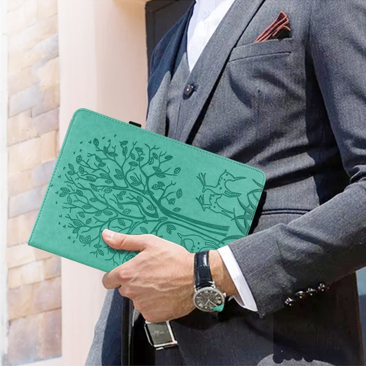 For Lenovo Tab M11 / Xiaoxin Pad 11 2024 Tree & Deer Embossed Leather Tablet Case(Green)