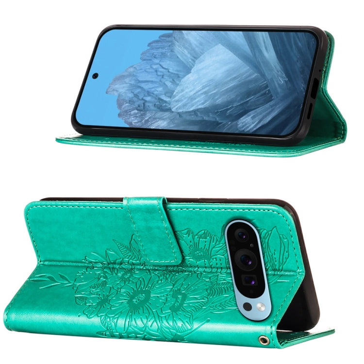 For Google Pixel 9 Embossed Butterfly Leather Phone Case(Green)