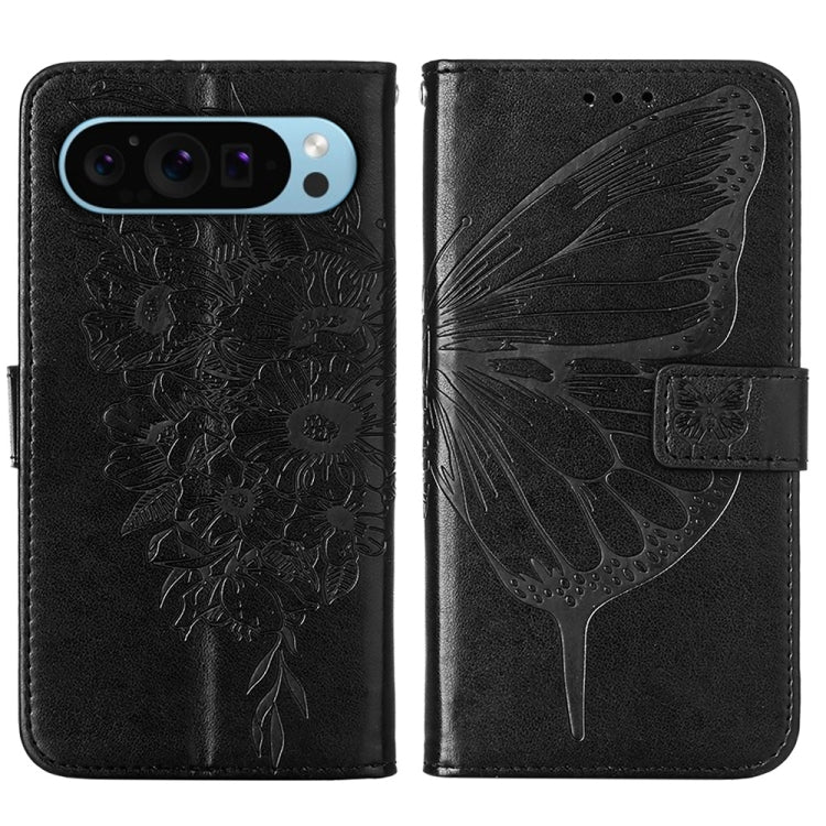 For Google Pixel 9 Embossed Butterfly Leather Phone Case(Black)