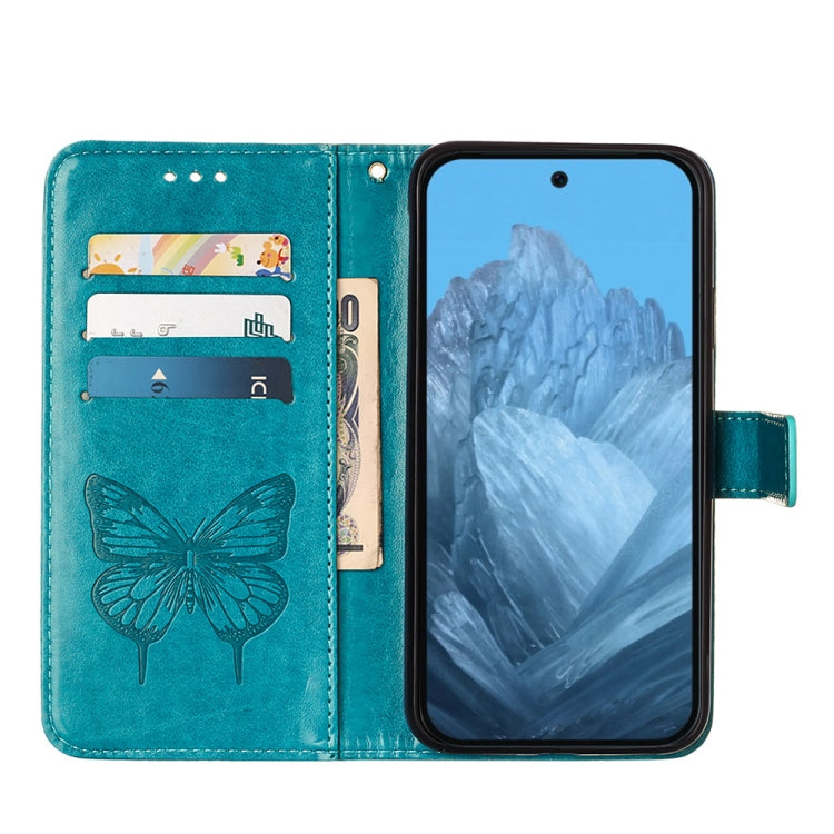 For Google Pixel 9 Embossed Butterfly Leather Phone Case(Blue)