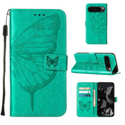 For Google Pixel 9 Pro Embossed Butterfly Leather Phone Case(Green)