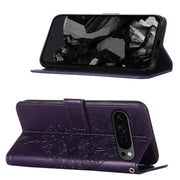 For Google Pixel 9 Pro Embossed Butterfly Leather Phone Case(Dark Purple)