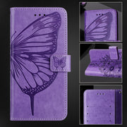 For Google Pixel 9 Pro XL Embossed Butterfly Leather Phone Case(Purple)