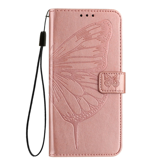 For Google Pixel 9 Pro XL Embossed Butterfly Leather Phone Case(Rose Gold)