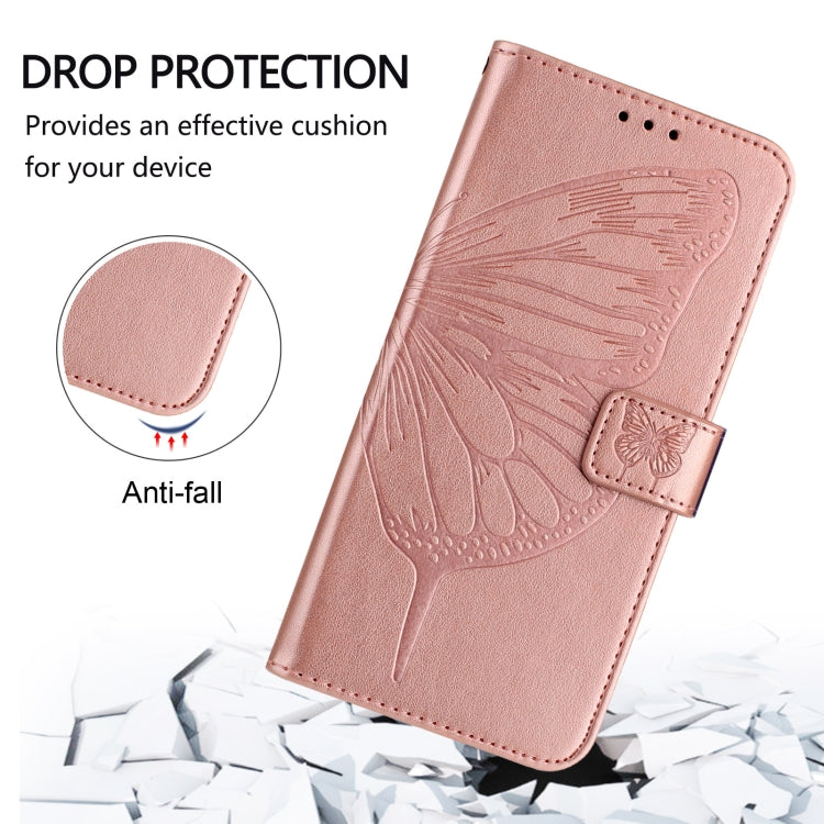 For Google Pixel 9 Pro XL Embossed Butterfly Leather Phone Case(Rose Gold)