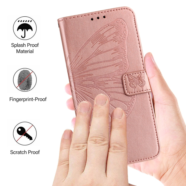 For Google Pixel 9 Pro XL Embossed Butterfly Leather Phone Case(Rose Gold)