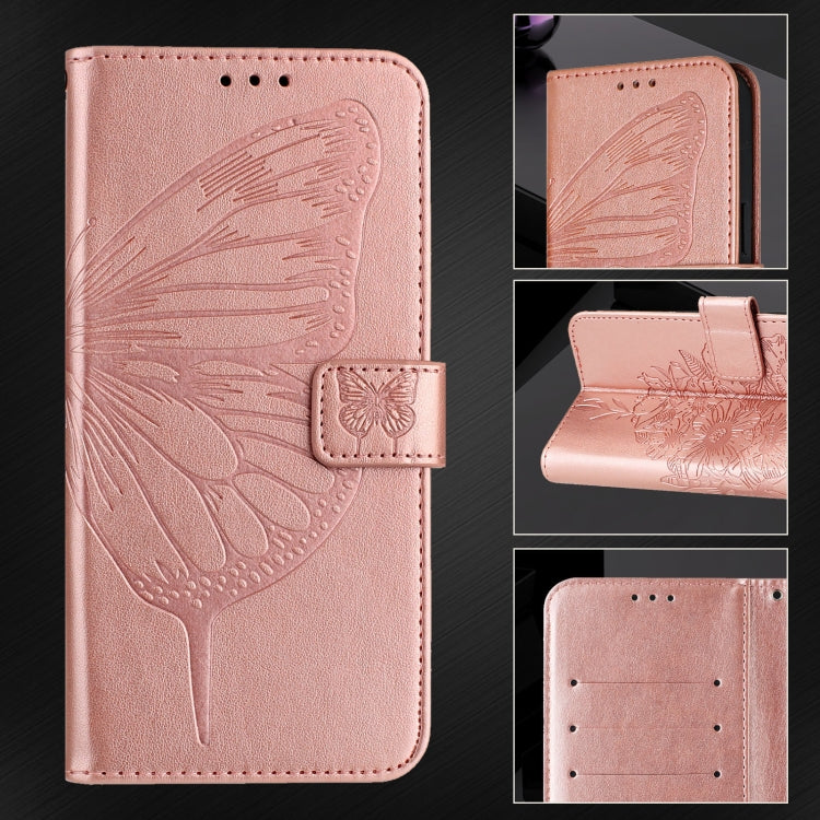 For Google Pixel 9 Pro XL Embossed Butterfly Leather Phone Case(Rose Gold)