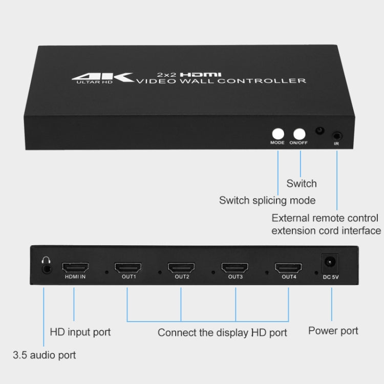 XP02 4K 2x2 HDMI Video Wall Controller Multi-screen Splicing Processor, Style:Ordinary(UK Plug)