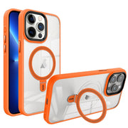 For iPhone 13 Pro Shield Armor MagSafe Holder Phone Case(Orange)