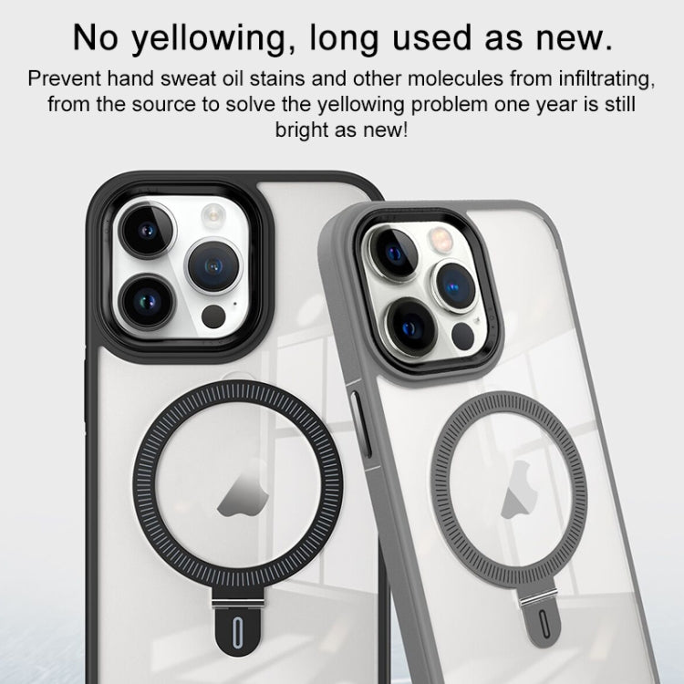 For iPhone 13 Pro Shield Armor MagSafe Holder Phone Case(Grey)