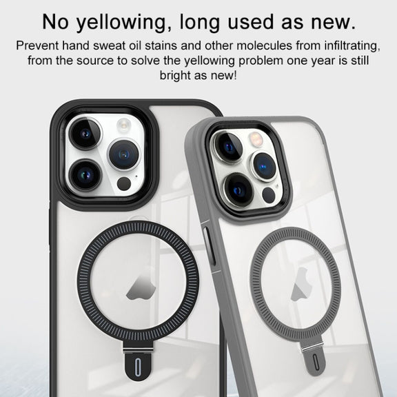 For iPhone 14 Pro Max Shield Armor MagSafe Holder Phone Case(Grey)