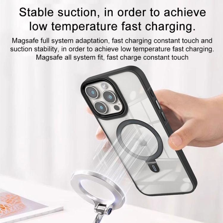 For iPhone 15 Pro Shield Armor MagSafe Holder Phone Case(Blue)