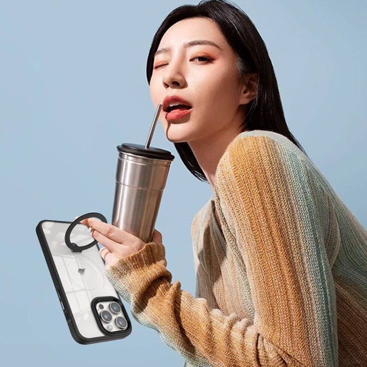 For iPhone 15 Shield Armor MagSafe Holder Phone Case(Deep Purple)