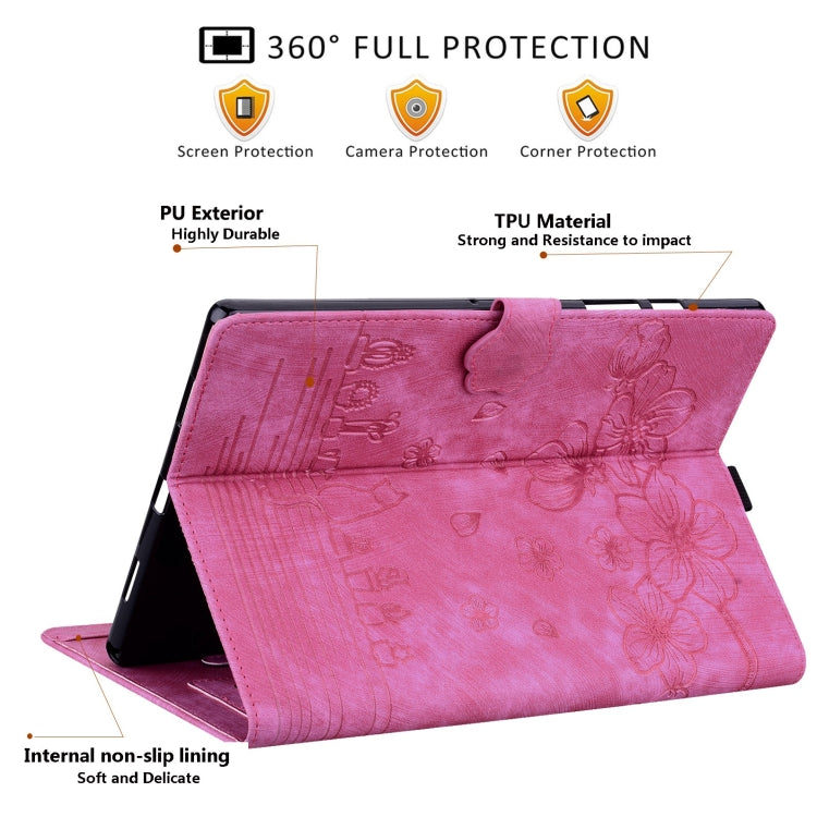 For Honor Pad 9 Cartoon Sakura Cat Embossed Leather Tablet Case(Rose Red)