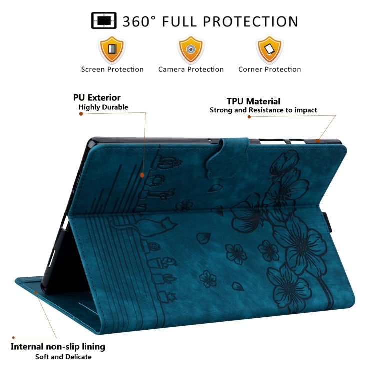 For Honor Pad 9 Cartoon Sakura Cat Embossed Leather Tablet Case(Blue)