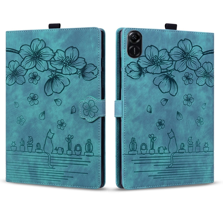 For Honor Pad X8a Cartoon Sakura Cat Embossed Leather Tablet Case(Green)