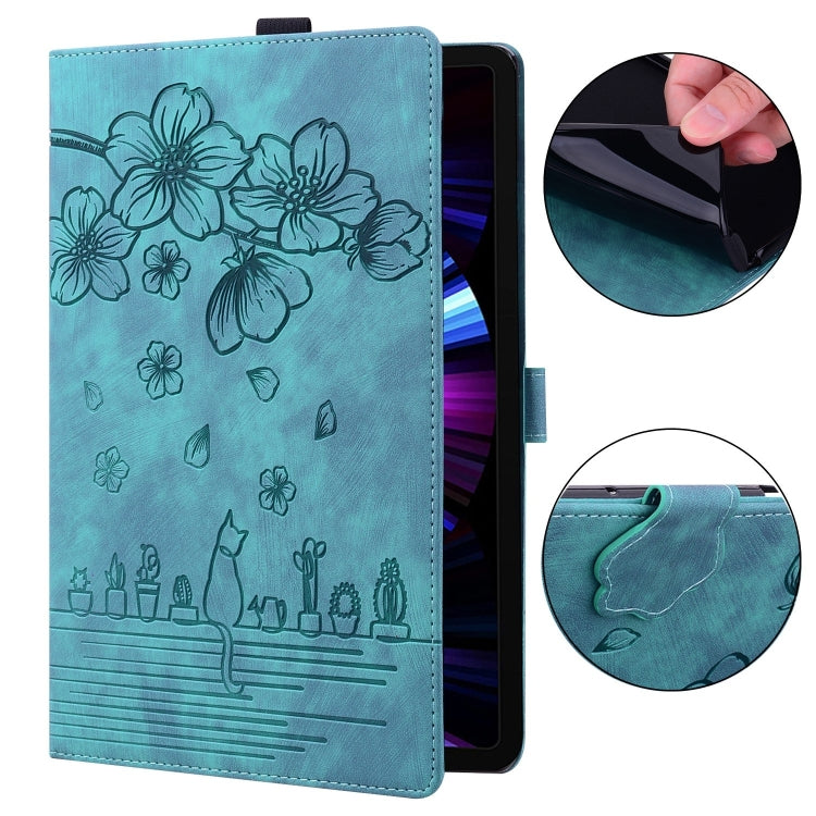 For Honor Pad X8a Cartoon Sakura Cat Embossed Leather Tablet Case(Green)