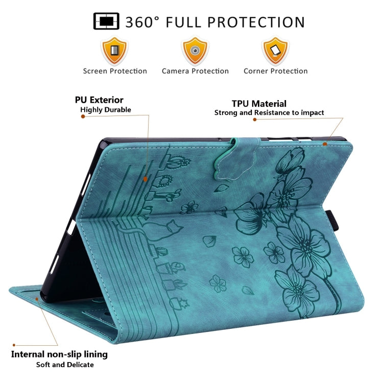 For Honor Pad X8a Cartoon Sakura Cat Embossed Leather Tablet Case(Green)