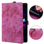 For Honor Pad X8a Cartoon Sakura Cat Embossed Leather Tablet Case(Rose Red)