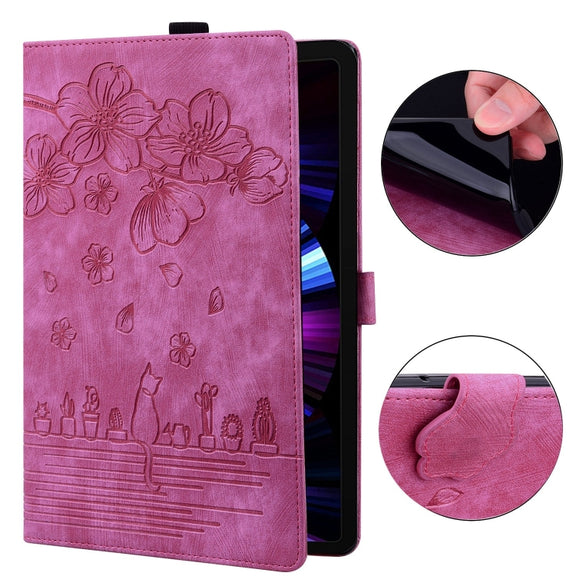 For Honor Pad X8a Cartoon Sakura Cat Embossed Leather Tablet Case(Rose Red)
