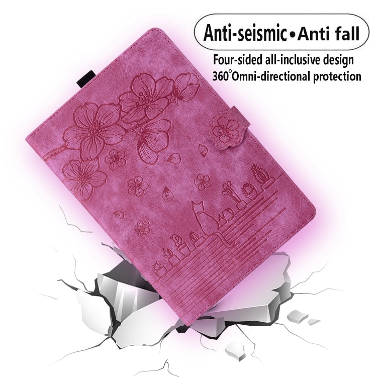 For Honor Pad X8a Cartoon Sakura Cat Embossed Leather Tablet Case(Rose Red)