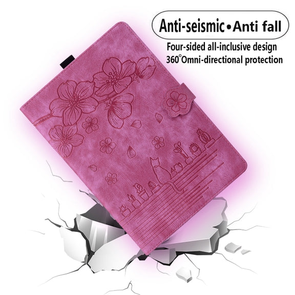 For Honor Pad X8a Cartoon Sakura Cat Embossed Leather Tablet Case(Rose Red)