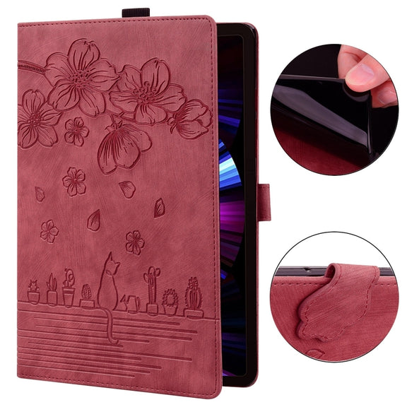 For Honor Pad X8a Cartoon Sakura Cat Embossed Leather Tablet Case(Red)