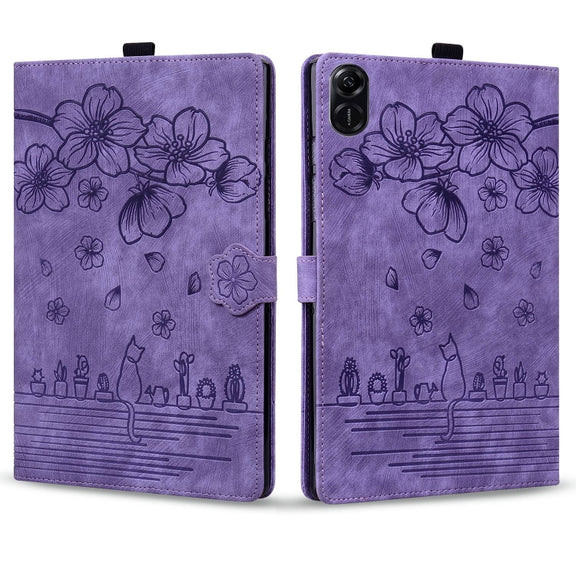 For Honor Pad X8a Cartoon Sakura Cat Embossed Leather Tablet Case(Purple)