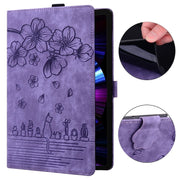 For Honor Pad X8a Cartoon Sakura Cat Embossed Leather Tablet Case(Purple)