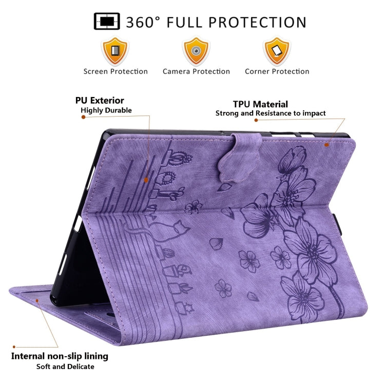 For Honor Pad X8a Cartoon Sakura Cat Embossed Leather Tablet Case(Purple)