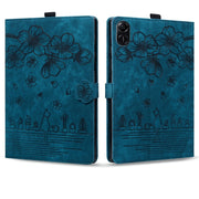 For Honor Pad X8a Cartoon Sakura Cat Embossed Leather Tablet Case(Blue)