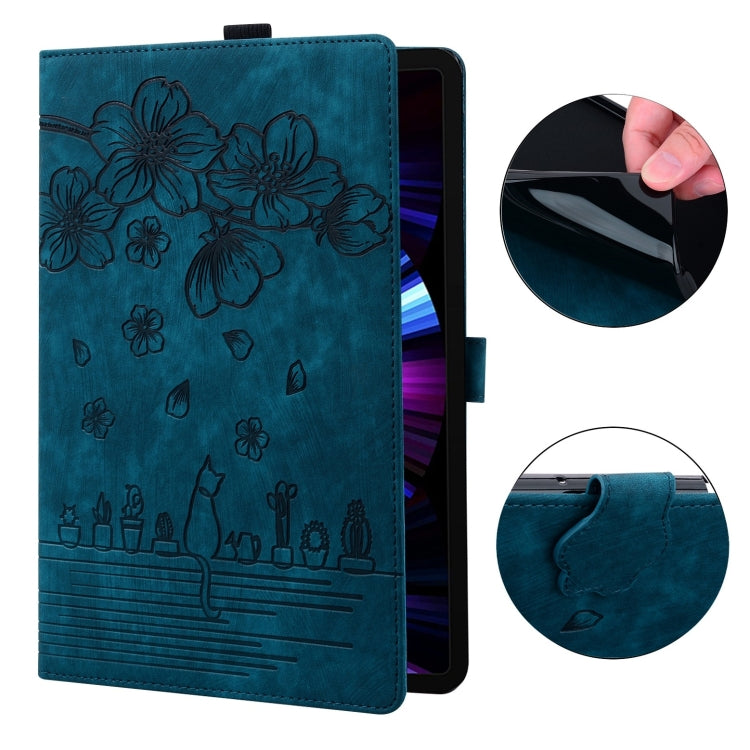For Honor Pad X8a Cartoon Sakura Cat Embossed Leather Tablet Case(Blue)