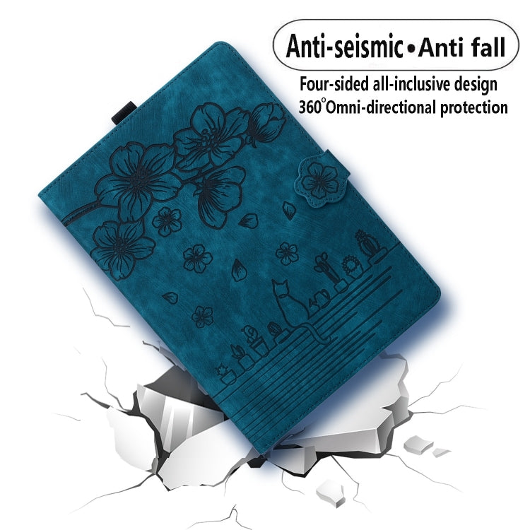 For Honor Pad X8a Cartoon Sakura Cat Embossed Leather Tablet Case(Blue)