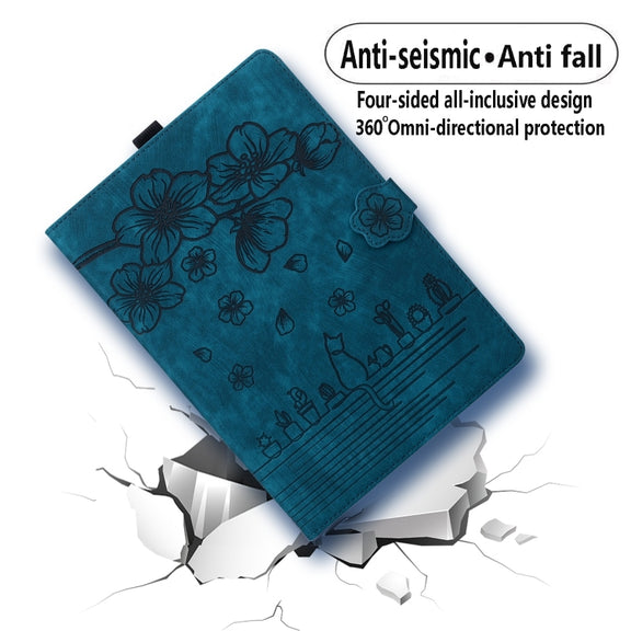 For Honor Pad X8a Cartoon Sakura Cat Embossed Leather Tablet Case(Blue)