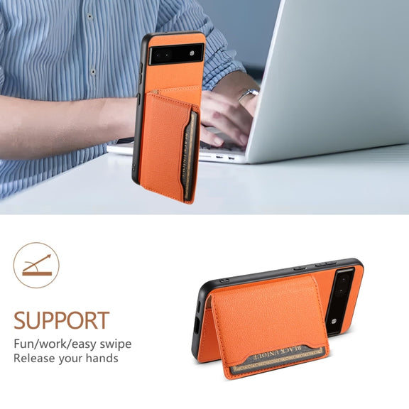 For Google Pixel 6a Calf Texture Card Bag Design Full Coverage Phone Case(Orange)