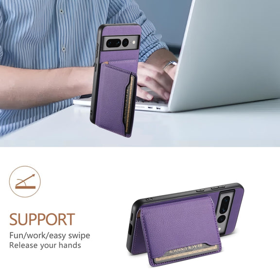 For Google Pixel 7 Pro 5G Calf Texture Card Bag Design Full Coverage Phone Case(Purple)