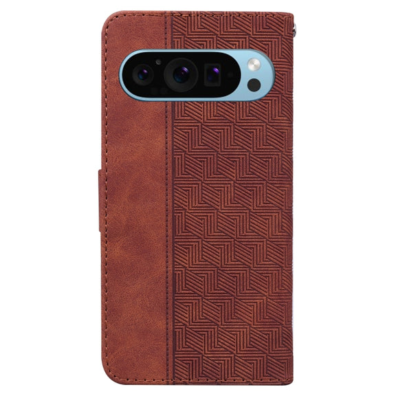 For Google Pixel 9 Geometric Embossed Leather Phone Case(Brown)