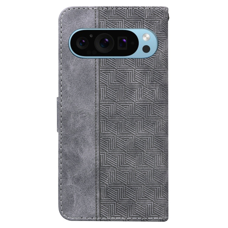 For Google Pixel 9 Geometric Embossed Leather Phone Case(Grey)
