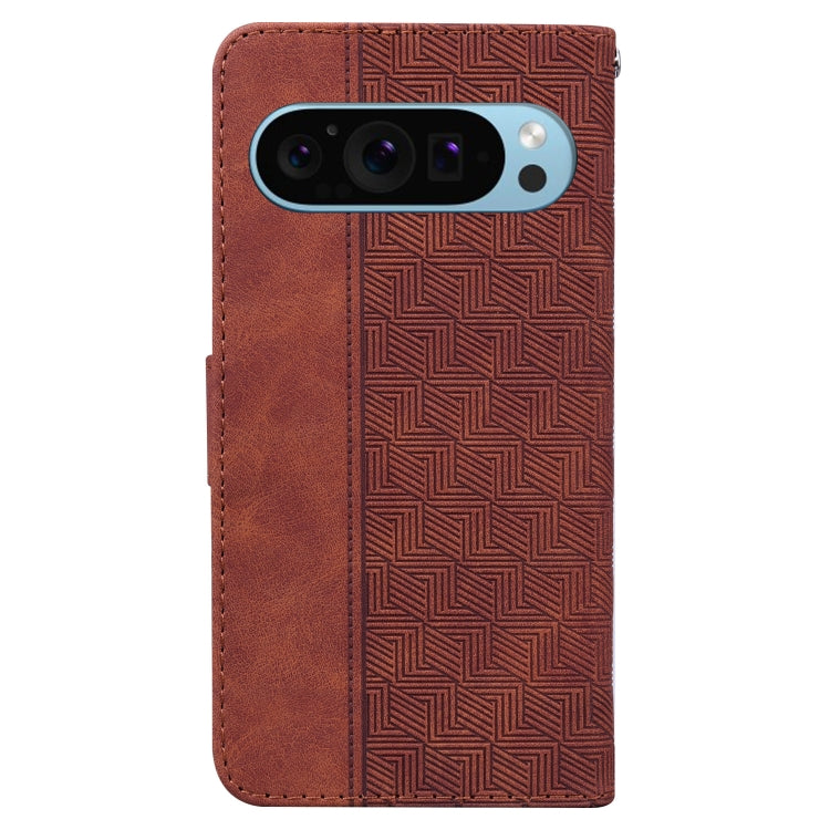 For Google Pixel 9 Pro 5G Geometric Embossed Leather Phone Case(Brown)