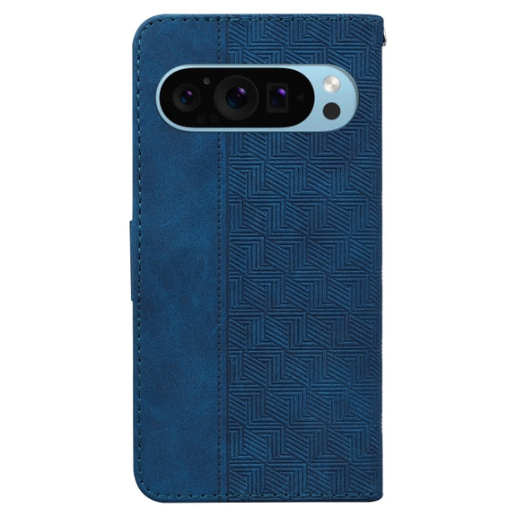 For Google Pixel 9 Pro 5G Geometric Embossed Leather Phone Case(Blue)