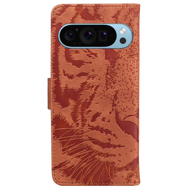 For Google Pixel 9 Tiger Embossing Pattern Flip Leather Phone Case(Brown)