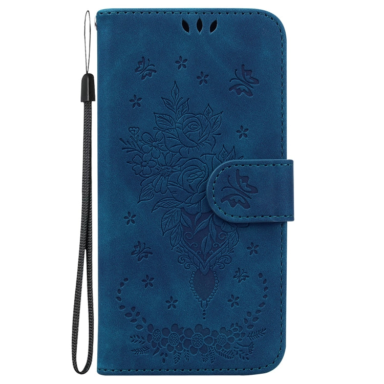 For Google Pixel 9 Pro Butterfly Rose Embossed Leather Phone Case(Blue)
