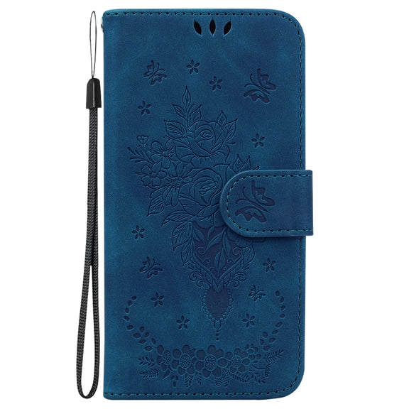 For Google Pixel 9 Pro Butterfly Rose Embossed Leather Phone Case(Blue)