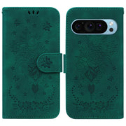 For Google Pixel 9 Pro Butterfly Rose Embossed Leather Phone Case(Green)