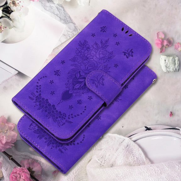 For Google Pixel 9 Pro Butterfly Rose Embossed Leather Phone Case(Purple)