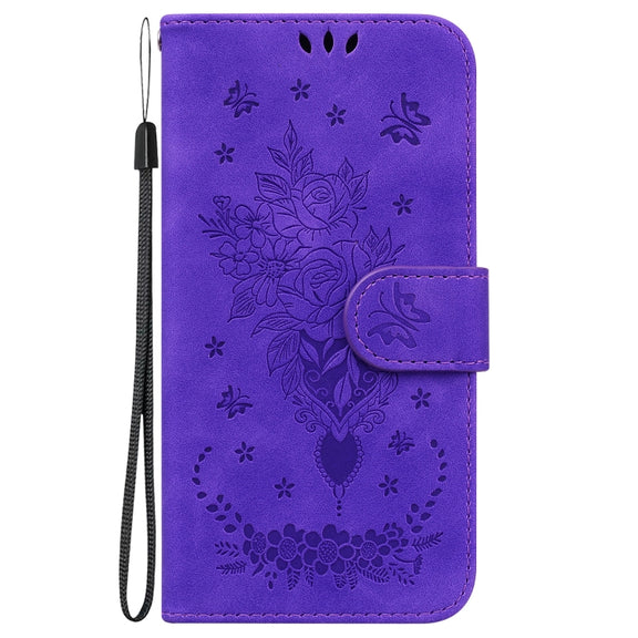For Google Pixel 9 Pro Butterfly Rose Embossed Leather Phone Case(Purple)